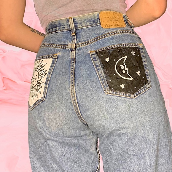 Vintage Painted Orange Tab Eddie Mom Jeans - Picture 1 of 8